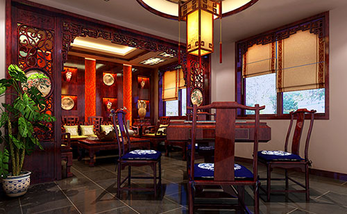 浑江古典中式风格茶楼包间设计装修效果图
